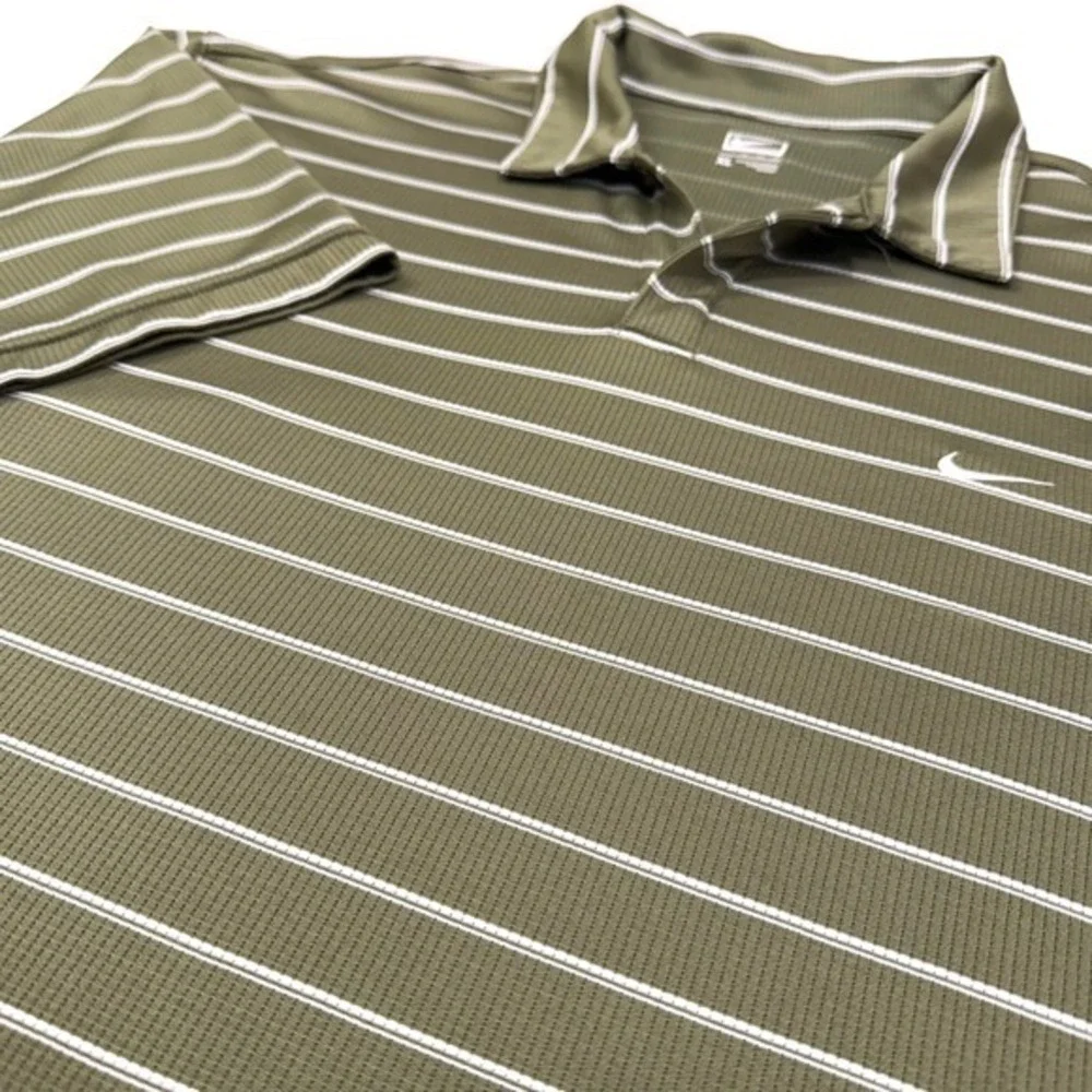 Nike Golf Polo Shirt Mens XL Green White Stripe Dri-FIT Short Sleeve Performance